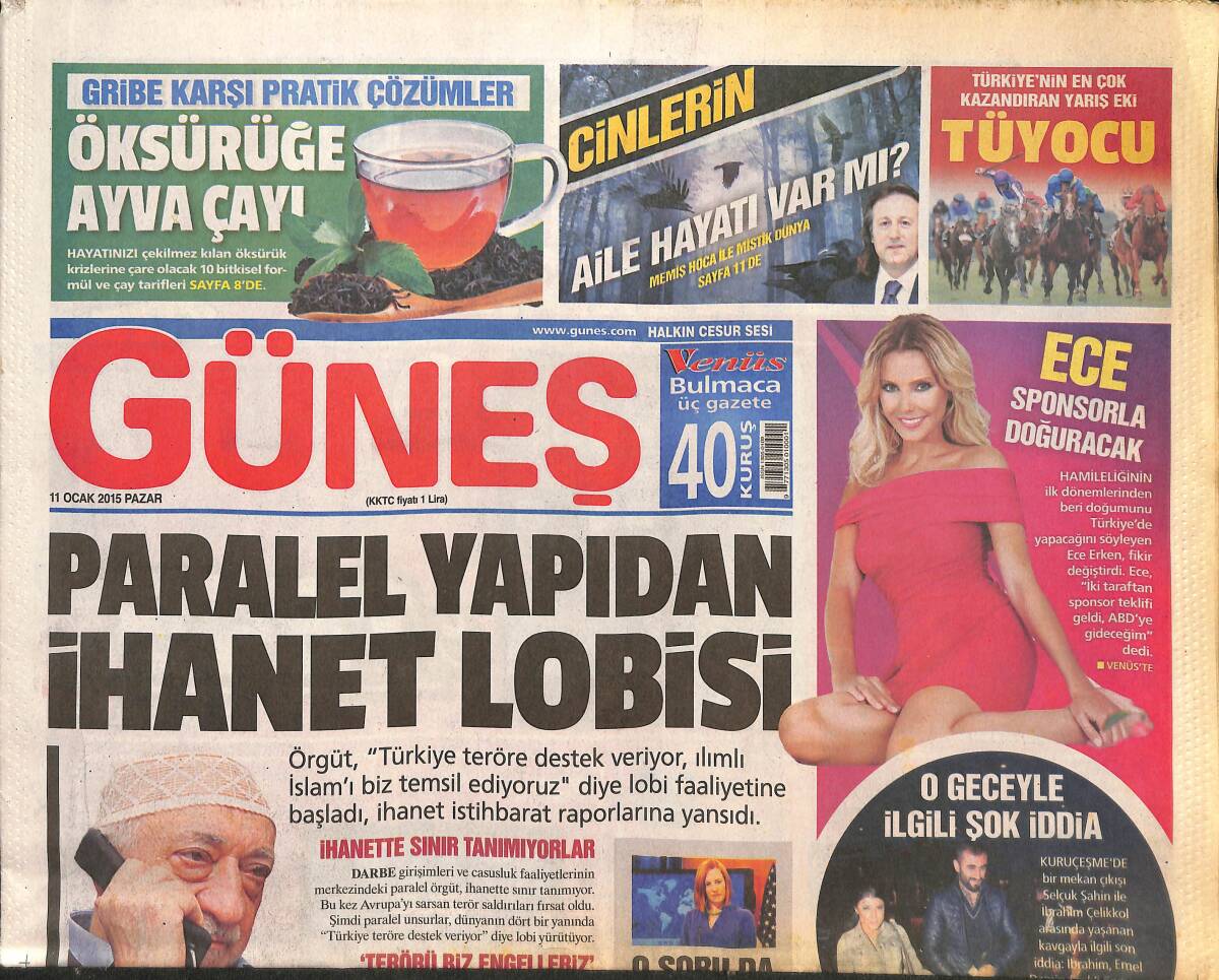 Güneş Gazetesi 11 Ocak 2015 - Ahmet Davutoğlu Paris Yolcusu - Fenerbahçe'nin Ozan Tufan İçin Yaptığı 4 Milyon Euro Teklif Reddedildi! GZ136862 - 1