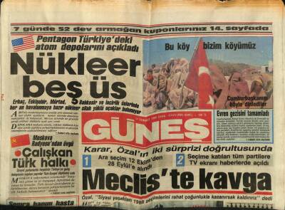 Güneş Gazetesi 11 Temmuz 1986 - Pentagon Türkiyedeki Atom Depolarını Açıkladı GZ62053 - 1