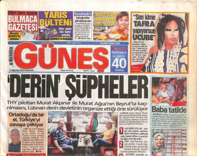 Güneş Gazetesi 12 Ağustos 2013 - Serdar Ortaç İrlandaya Kız İstemeye Gidiyoruz - Murat Boz Sahneye Asansörle Çıktı GZ106373 - 1