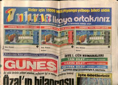 Güneş Gazetesi 12 Aralık 1985 - Doğum Günü Hediyesi GZ55745 - 1