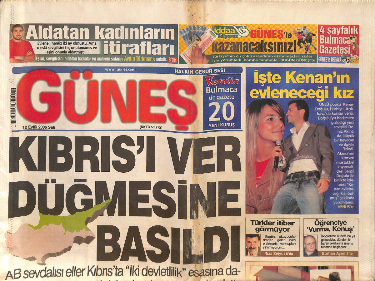 Güneş Gazetesi 12 Eylül 2006 - Erdoğan'a İsmailağa Sorusu - İşte Kenan Doğulu'nun Evleneceği Kız GZ157835 - 1