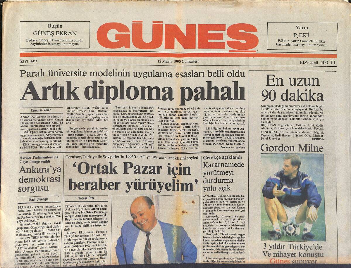 Güneş Gazetesi 12 Mayıs 1990 - Fatma Girik, Kanlı Basın Toplantısında - Malatya Denizinde Mavi Yolculuk GZ2990 - 1