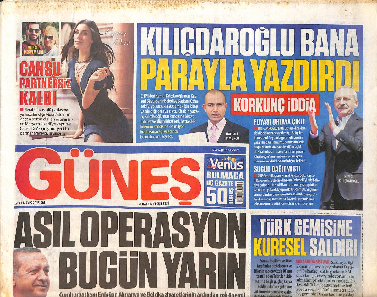 Güneş Gazetesi 12 Mayıs 2015 - Cumhurbaşkanı Erdoğan 