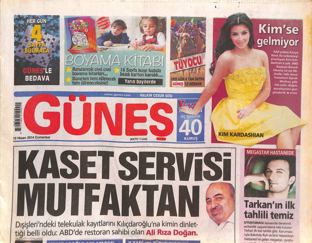 Güneş Gazetesi 12 Nisan 2014 - Tarkan'ın İlk Tahlili Temiz - Başkan Obama Uyanık Çıktı GZ135129 - 1