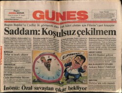 Güneş Gazetesi 12 Ocak 1991 - Saddam Hüseyin,Koşulsuz Çekilmem GZ61624 - 2
