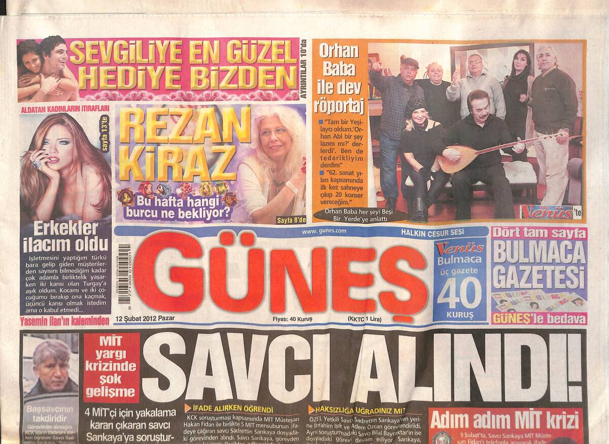 Güneş Gazetesi 12 Şubat 2012 - Orhan Baba İle Dev Röportaj - Erdoğan'a Gece Ameliyatı - En Ünlü Bebek - Terim'i Küstürmeyin GZ137770 - 1