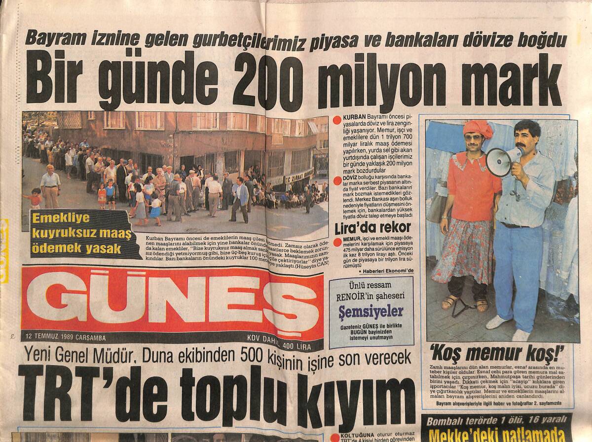 Güneş Gazetesi 12 Temmuz 1989 - Fatma Girik'in Çocuk Mutluluğu - TRT'de Toplu Kıyım GZ149212 - 1