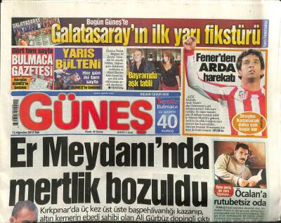 Güneş Gazetesi 13 Ağustos 2013 - Öcalana Rutubetsiz Oda GZ101352 - 1