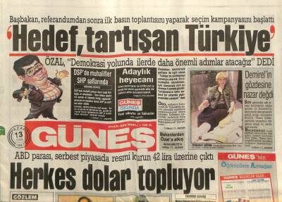Güneş Gazetesi 13 Eylül 1987 - Demirelin Gözdesine Nazar Değdi GZ62653 - 2