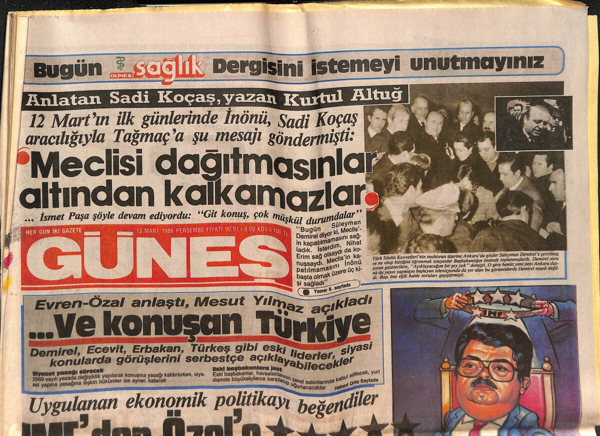Güneş Gazetesi 13 Mart 1986 - Semra Özal'ın Torun Telaşı - Mercedes 1986 190E GZ151542 - 1