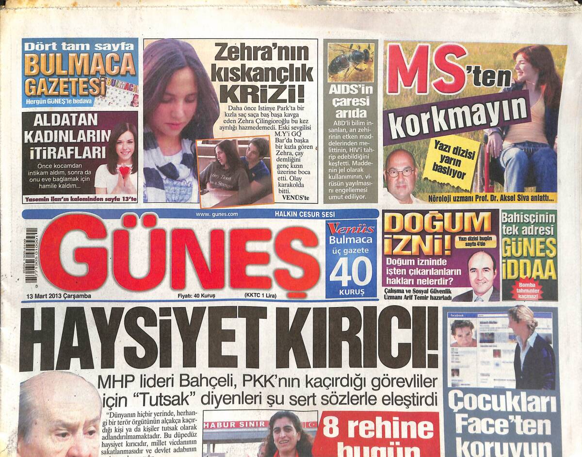 Güneş Gazetesi 13 Mart 2013 - AİDS'in Çaresi Arıda - Başbakan Erdoğan'ı Bahar Çarptı - Fenerliler Galatasaray'ı Mı Tutacak? GZ137303 - 1