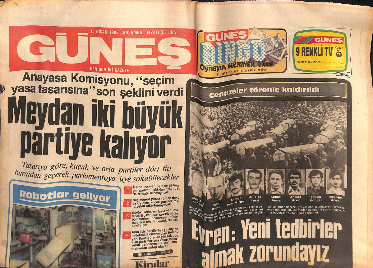 Güneş Gazetesi 13 Nisan 1983 - Sinema Dünyası Gandi'yi Alkışladı - Evren : Yeni Tedbirler Almak Zorundayız GZ134603 - 1