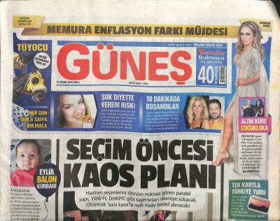 Güneş Gazetesi 13 Ocak 2015 - Seçim Öncesi Kaos Planı GZ107728 - 1