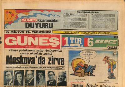 Güneş Gazetesi 13 Şubat 1984 - Dünya Politikasının Nabzı Andropovun Cenaze Töreninde Atacak GZ126114 - 1