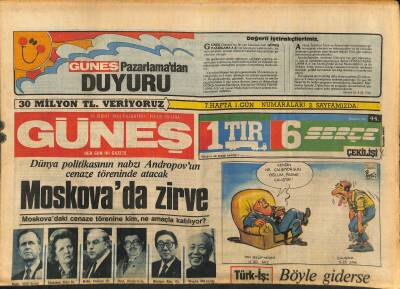 Güneş Gazetesi 13 Şubat 1984 - Dünya Politikasının Nabzı Andropovun Cenaze Töreninde Atacak GZ127836 - 1