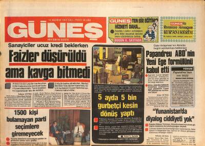 Güneş Gazetesi 14 Haziran 1983 - Papandreu ABDnin Yeni Ege Formülünü Kabul Etti GZ126923 - 1
