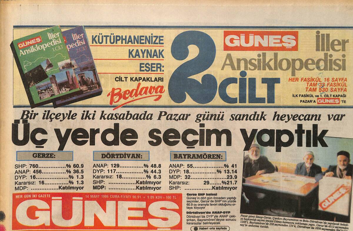 Güneş Gazetesi 14 Mart 1986 - Semra Özal Kınada Şeref Konuğu - Kibariye, Müslüm Gürses, Küçük Emrah, Ferdi Özbeğen, Türkan Tunca Gazino Afişi GZ158206 - 1