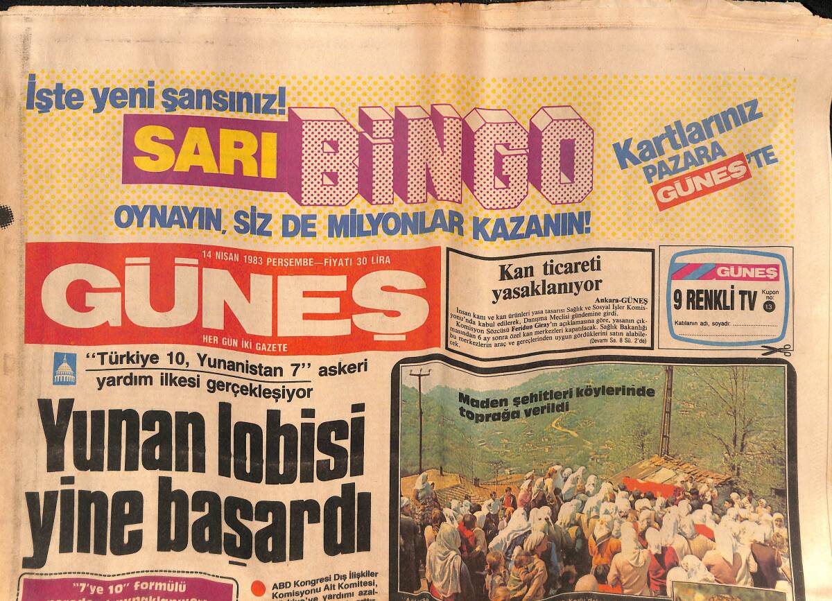 Güneş Gazetesi 14 Nisan 1983 - NATO Amirali Eriştemizi Sevdi - Yunan Lobisi Yine Başardı GZ134598 - 1