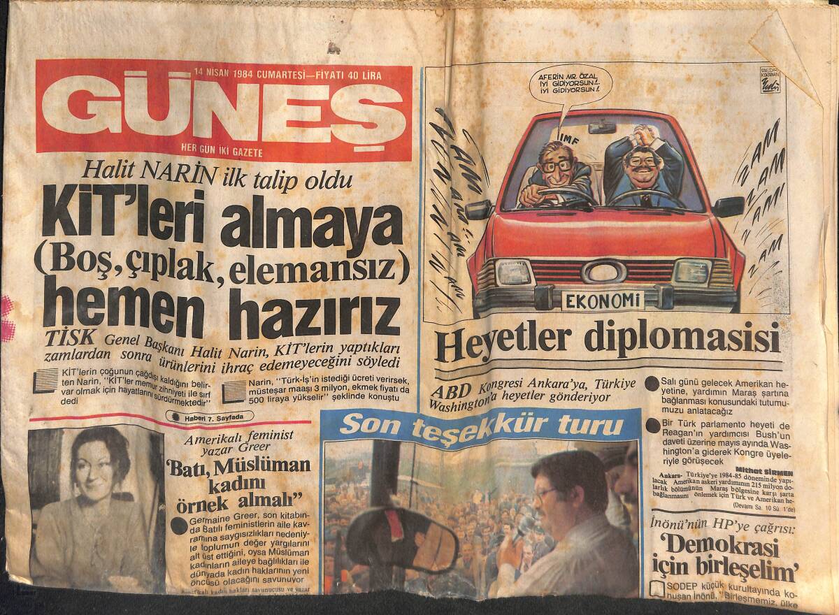Güneş Gazetesi 14 Nisan 1984 - KİT'leri Almaya Hemen Hazırız - Çoban Mehmet Manken Oldu GZ134493 - 1
