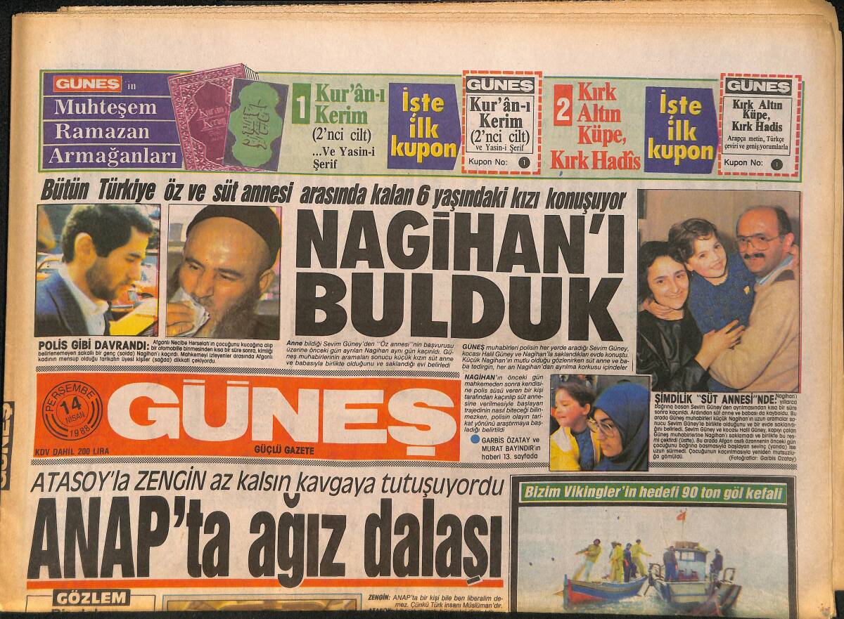 Güneş Gazetesi 14 Nisan 1988 - ATASOY'la Zengin Az Kalsın Kavgaya Tutuşuyordu GZ157774 - 1