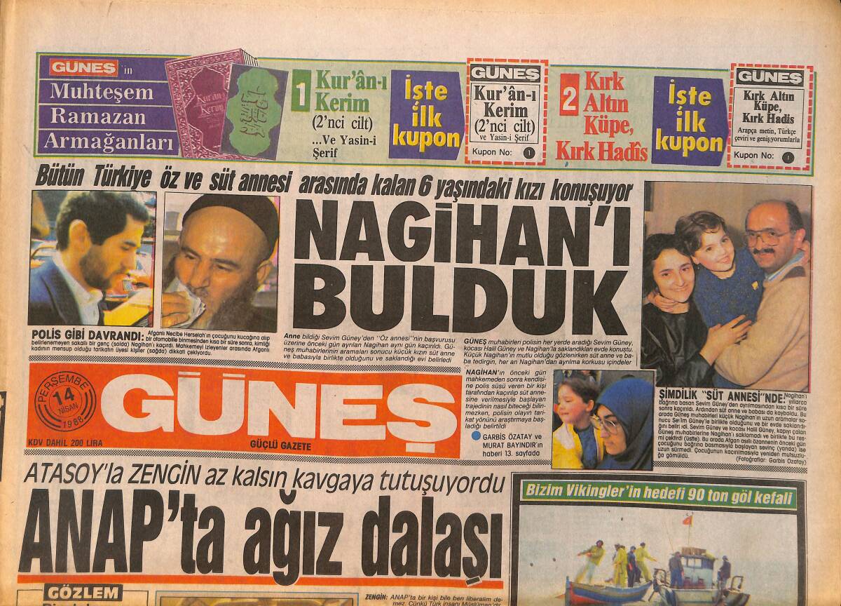 Güneş Gazetesi 14 Nisan 1988 - Türkler Dukakis'e Karşı Bush'u Destekliyor GZ157775 - 1