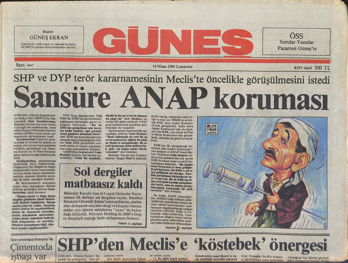Güneş Gazetesi 14 Nisan 1990 - Perihan Abla, Şakir'ine Kavuştu - Boğaziçi'nde Eğitimi Hayatla Birleştirmek GZ2988 - 1