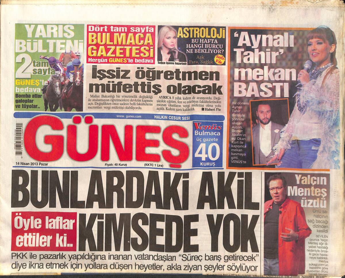 Güneş Gazetesi 14 Nisan 2013 - İşsiz Öğretmen Müfettiş Olacak - Şark Hizmetine Teşvik Geliyor - Alişan Mekan Bastı GZ135638 - 1