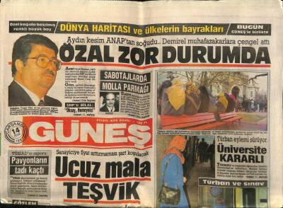 Güneş Gazetesi 14 Ocak 1987 - Türban Eylemi Sürüyor Üniversite Kararlı GZ61545 - 1