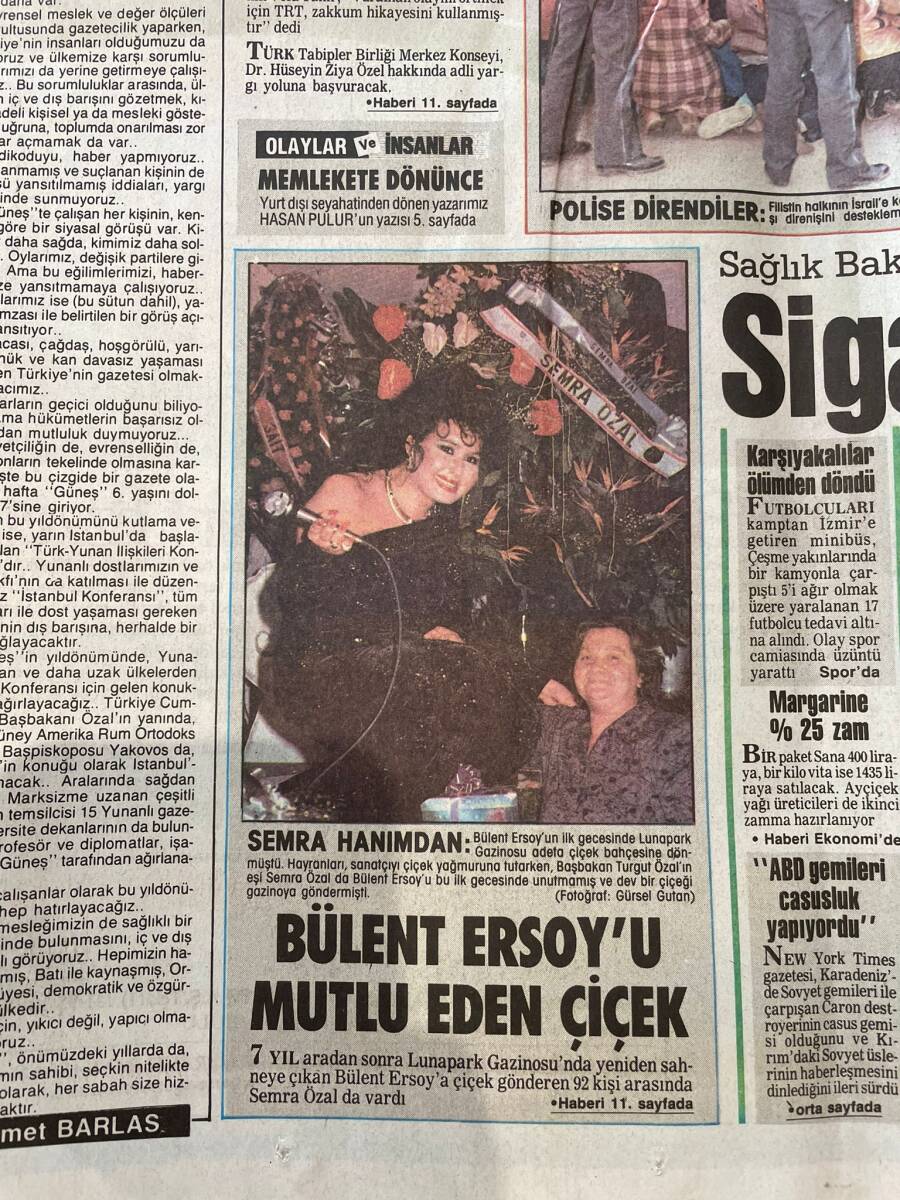 Güneş Gazetesi 14 Şubat 1988 - Bülent Ersoy'u Mutlu Eden Çiçek - Seba'ya Koç Desteği GZ151507 - 2
