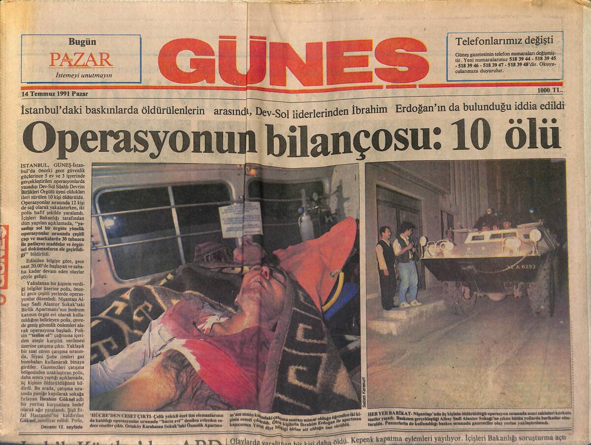Güneş Gazetesi 14 Temmuz 1991 - SHP'de Kurultay Hesapları - Galatasaray Kaleci Altay'ı Kaçırdı GZ151685 - 1