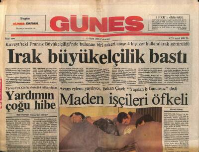 Güneş Gazetesi 15 Eylül 1990 - Irak Büyükelçilik Bastı GZ61531 - 1