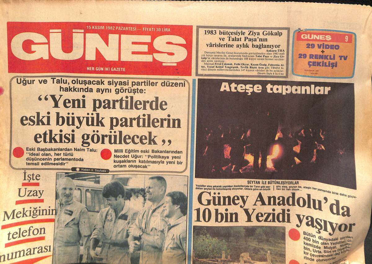 Güneş Gazetesi 15 Kasım 1982 - Ateşe Tapanlar Topluluğu Ülkemizde Güney Anadolu'da 10 Bin Kişi Yaşıyor - Milli Takımımız Viyana'da GZ132355 - 1