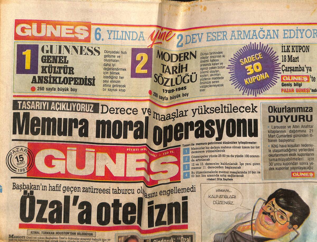 Güneş Gazetesi 15 Mart 1987 - Liza Minelli'ye Sanat Nişanı - Dinamo Kiev Beşiktaş'a Ders Verdi 5-0 GZ151428 - 1