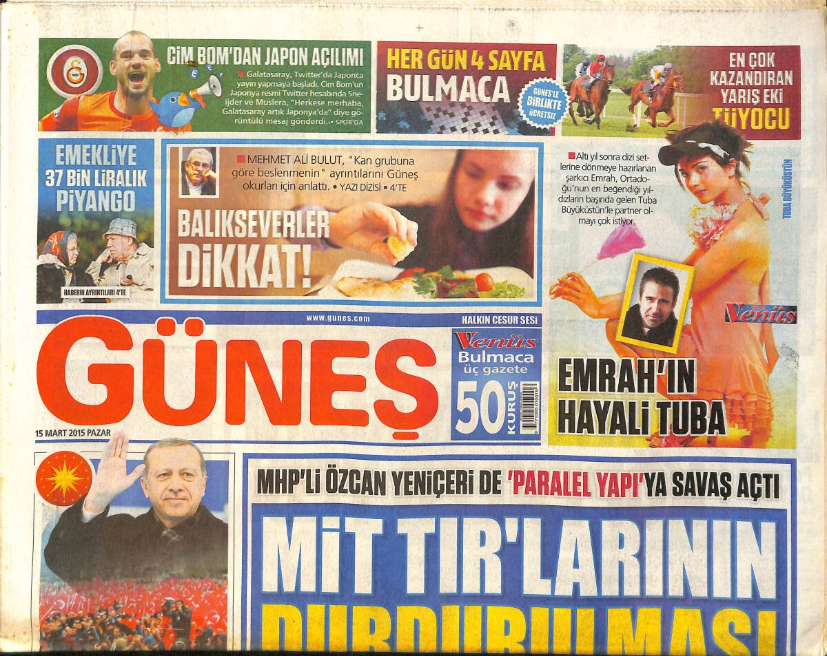 Güneş Gazetesi 15 Mart 2015 - Eskişehir'de Sokak Köpekleri Genç Kadına Saldırdı - MHP'li Özcan Yeniçeri'de Paralel Yapı'ya Savaş Açtı GZ159039 - 1