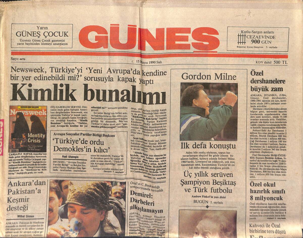Güneş Gazetesi 15 Mayıs 1990 - Beyaz Ruslar Beyoğlu'nda - Üç Yıllık Serüven Şampiyon Beşiktaş Ve Türk Futbolu GZ151683 - 1