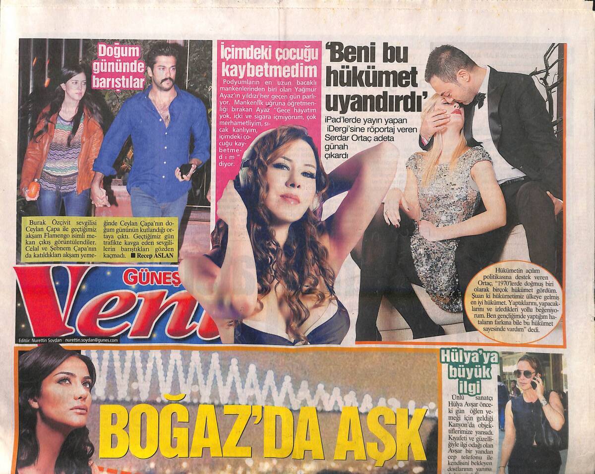 Güneş Gazetesi 15 Mayıs 2013 - Serdar Ortaç: Beni Bu Hükümet Kandırdı! - Burak Özçivit Ceylan Çapa Doğum Gününde Barıştılar! GZ138831 - 1