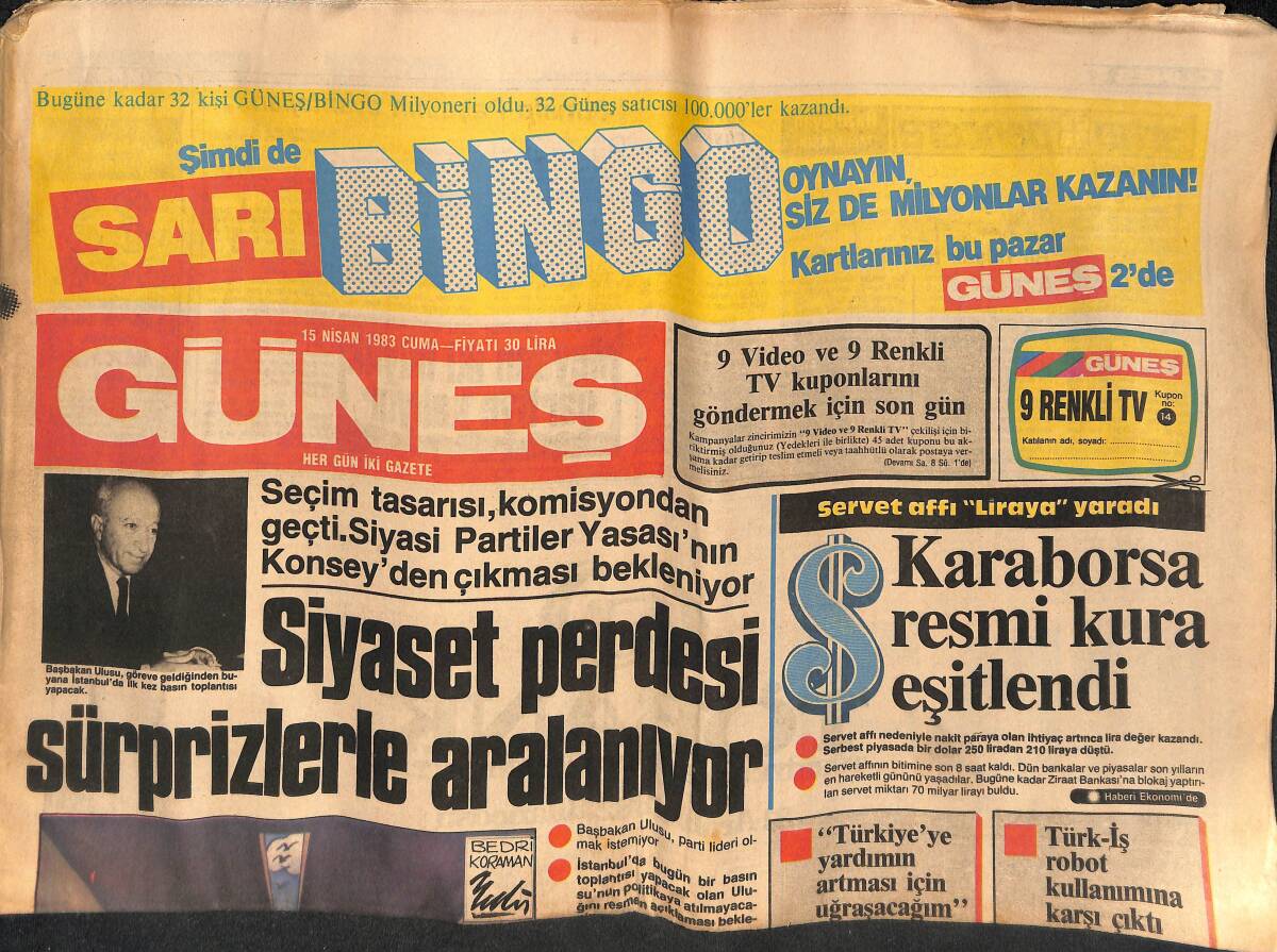 Güneş Gazetesi 15 Nisan 1983 - Haliç'in Altında Milyarlar Yatıyor - Karaborsa Resmi Kursa Eşitlendi GZ134632 - 1