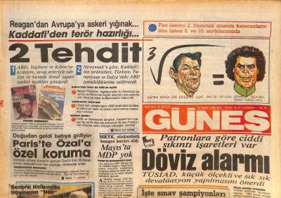 Güneş Gazetesi 15 Nisan 1986 - Pariste Özala Özel Koruma - Kaddafiden Terör Hazırlığı GZ126225 - 1