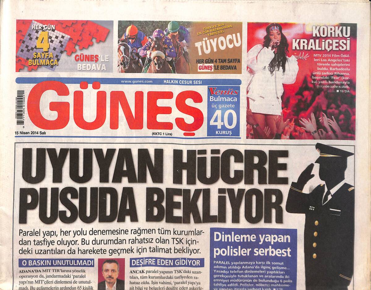 Güneş Gazetesi 15 Nisan 2014 - Uyuyan Hücre Pusuda Bekliyor! - Drogba Moralleri Bozdu! GZ136990 - 1