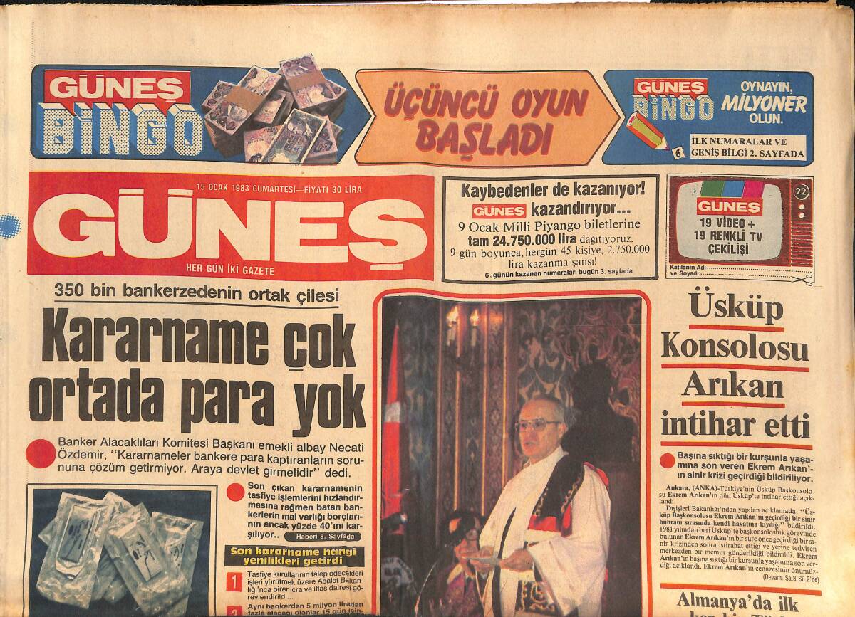 Güneş Gazetesi 15 Ocak 1983 - Bütün Mercedeslerin Sicili İnceleniyor - Top Yeniden Ağca'da... GZ134594 - 1