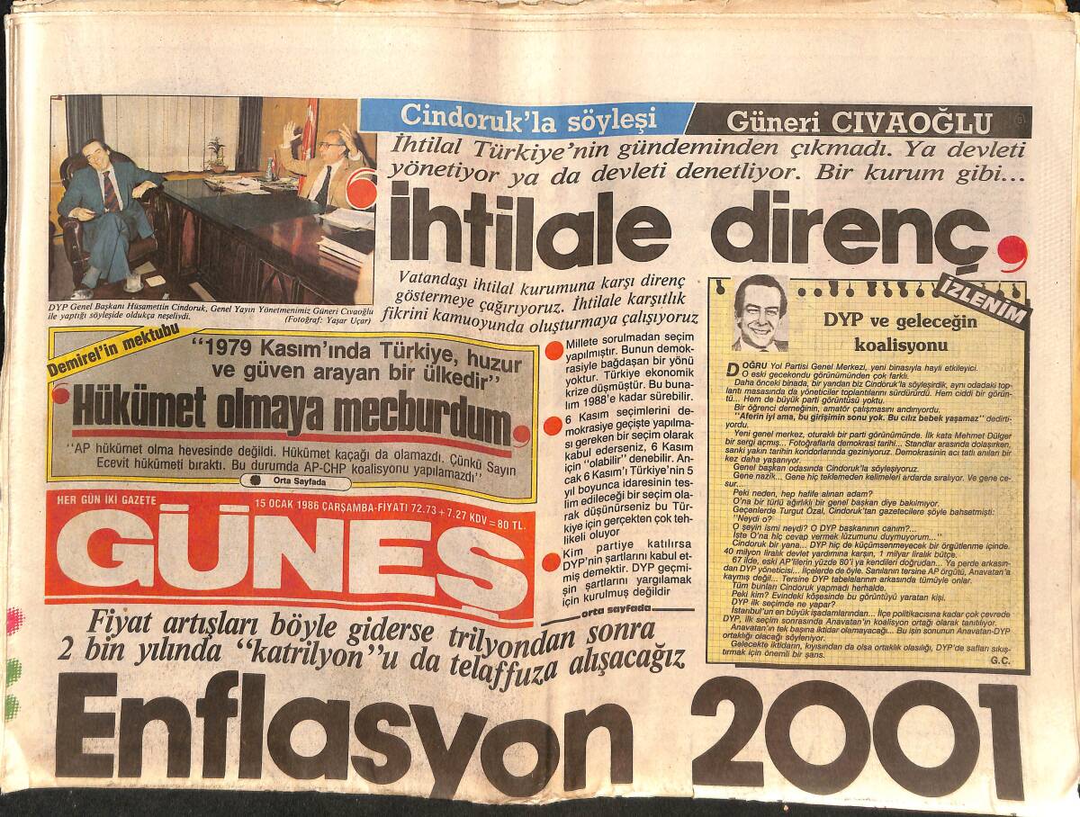 Güneş Gazetesi 15 Ocak 1986 - Ajda Pekkan Amerika'da Türk Gecesinde Konser Verecek - Semra Özal Ve Diğer 1 Nolu Kadınlar GZ151532 - 1
