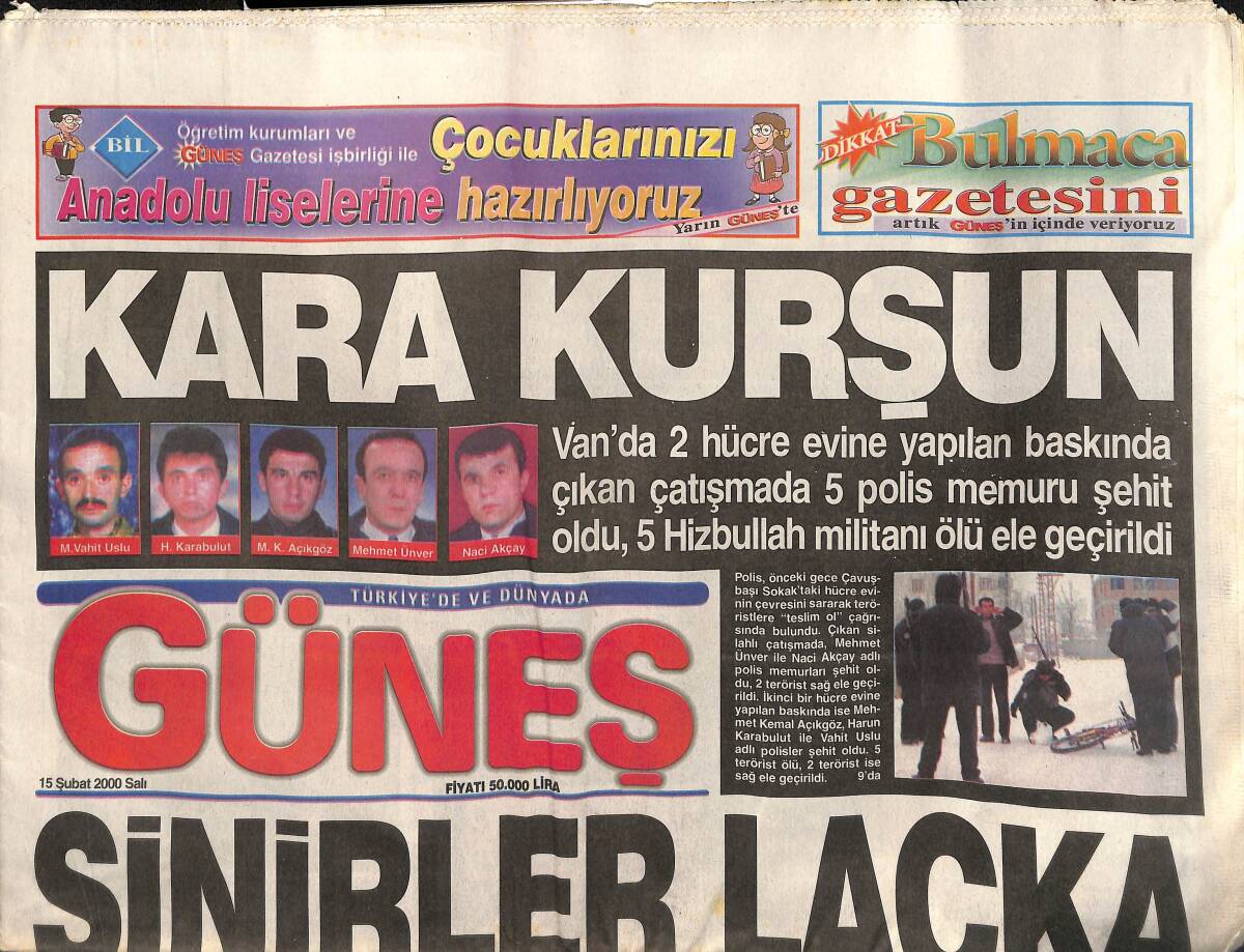 Güneş Gazetesi 15 Şubat 2000 - Seda Sayan Kaset Verdi Kurtuldu - Cim-Bom Pusuya Yattı GZ157342 - 1