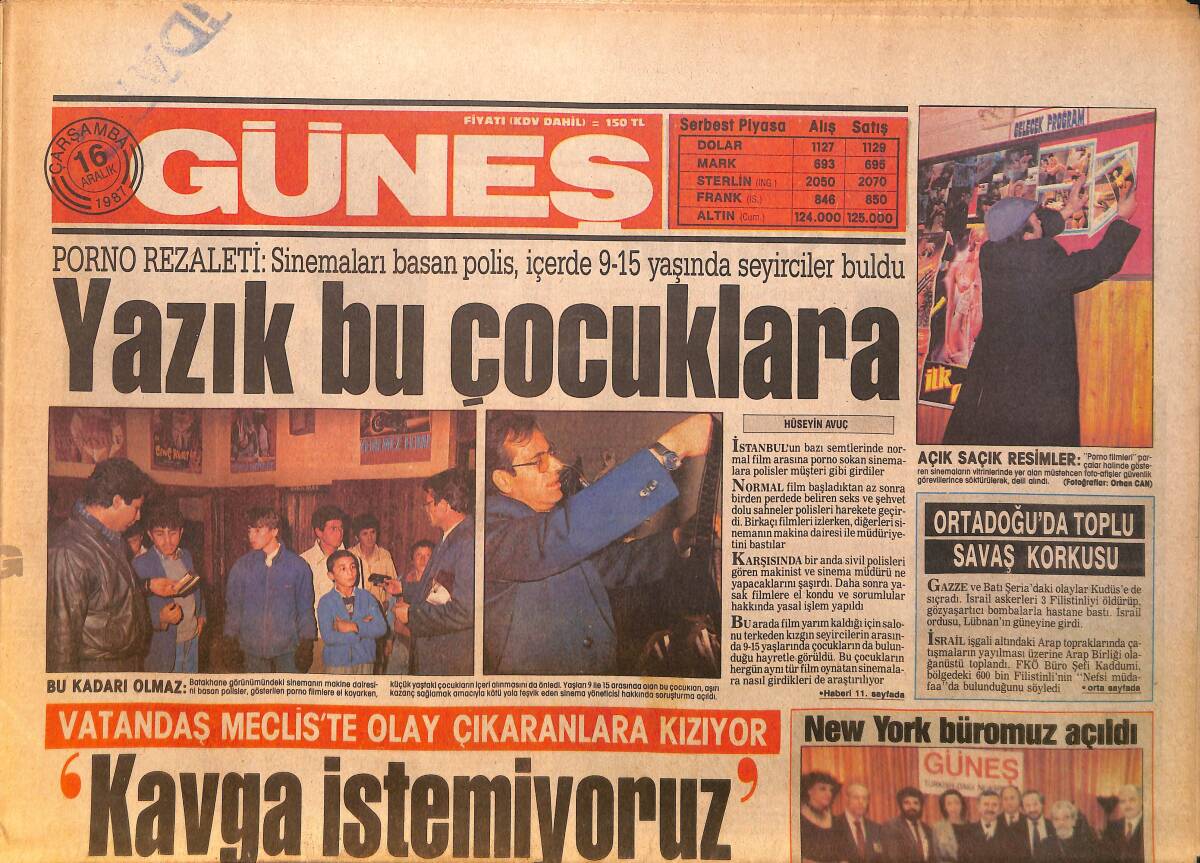 Güneş Gazetesi 16 Aralık 1987 - Türkan Şoray'ın Nefret Ettiği Film Yine Ekranlarda - Sibel Can Gazino Afişi GZ158139 - 1