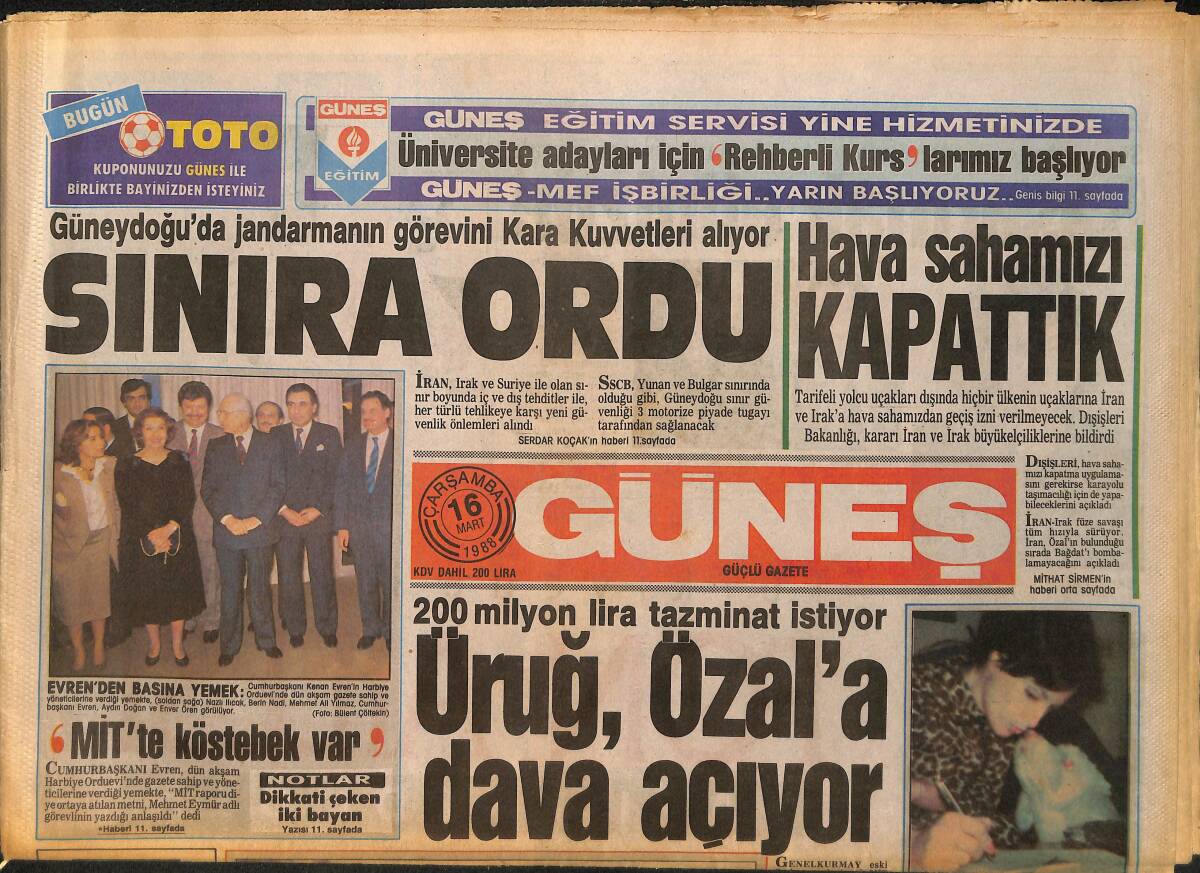 Güneş Gazetesi 16 Mart 1988 - Bayrampaşa'nın Sulukule Sefası - Üruğ , Özal'a Dava Açıyor GZ157748 - 1