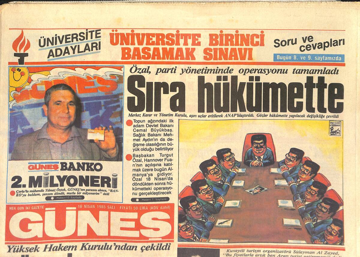 Güneş Gazetesi 16 Nisan 1985 - Fenerbahçe Taşlardan, Trabzon Hakemlerden Şikayetçi - Ferdi Özbeğen Kaset Afiş GZ2968 - 1