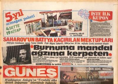 Güneş Gazetesi 16 Şubat 1986 - Semra Özaldan Beşiktaşlılara Selam - Saharovun Batıya Kaçırılan Mektupları GZ127579 - 1