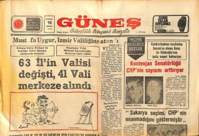 Güneş Gazetesi 16 Temmuz 1975 - Mustafa Uygur İzmir Valiliğine Atandı GZ89820 - 1