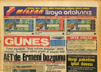 Güneş Gazetesi 17 Aralık 1985 - AETde Ermeni Bozgunu - Demirören Benim Takımım Şampiyon Olacak GZ127223 - 1