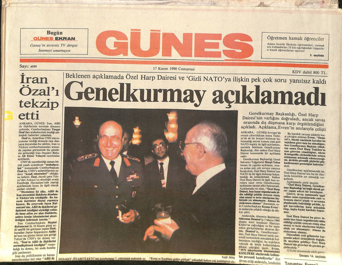 Güneş Gazetesi 17 Kasım 1990 - İran Özal'ı Tekzip Etti - Fener'i Kongre Kurtarır GZ3783 - 1