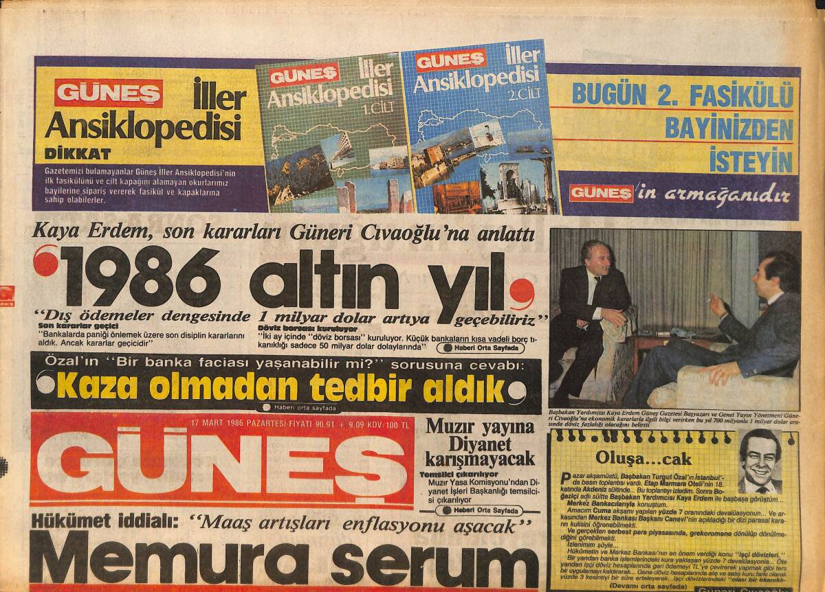 Güneş Gazetesi 17 Mart 1986 - Galatasaray'ı Yenen Yok - Yüksel Üzel, Küçük Emrah Gazino Afişi GZ158207 - 1